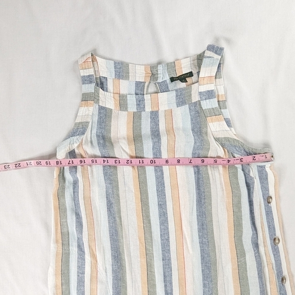 Multi Color Vertical Stripe Lined Sleeveless Dress with Keyhole Back Button Side - Picture 11 of 13